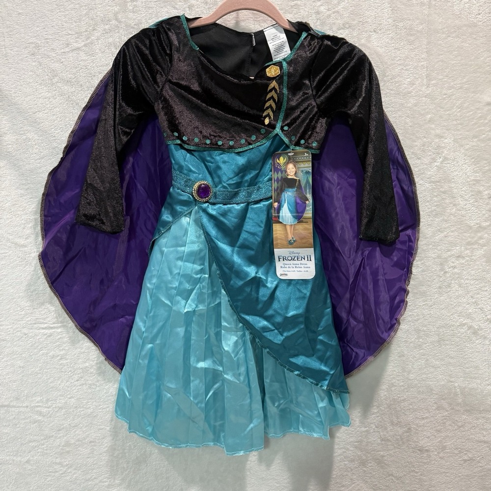 Disney Frozen 2 Queen Anna Dress & Cape Size 3+ 4-6 Dress Up Girls Kids Costume